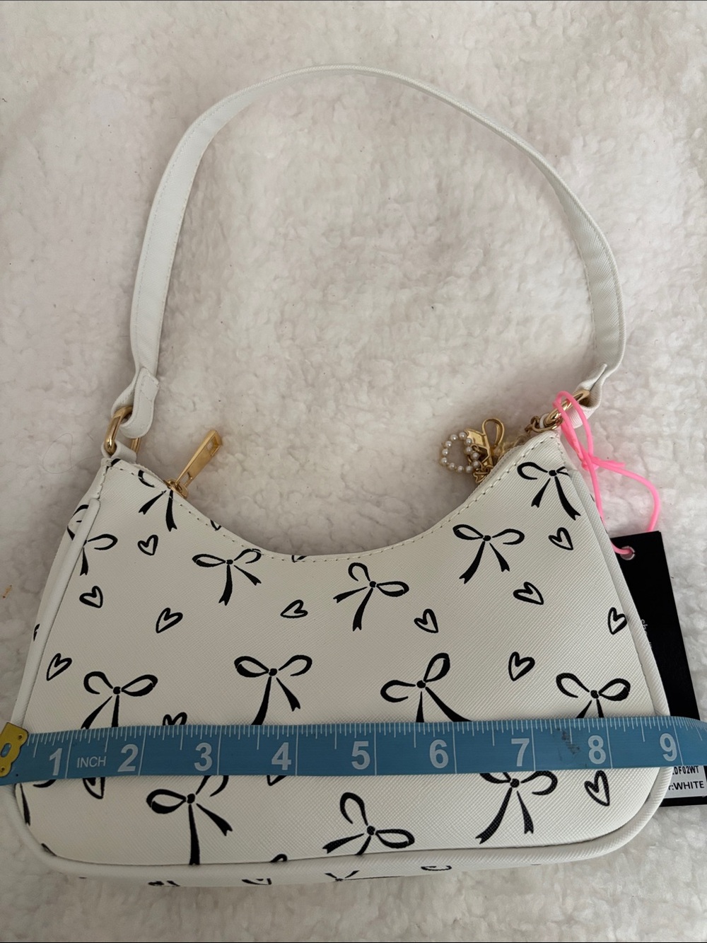 White Bow Print Shoulder Bag - Picture 8 of 8